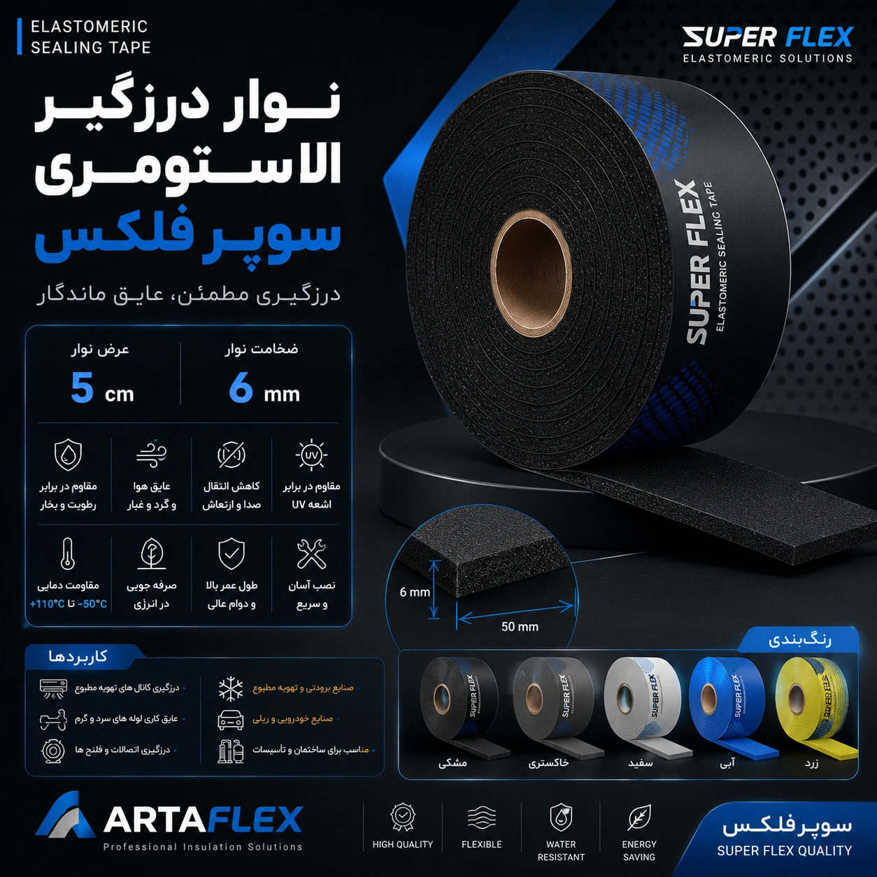 نوار درزگیر الاستومری 5 سانت 6 میل سوپر فلکس